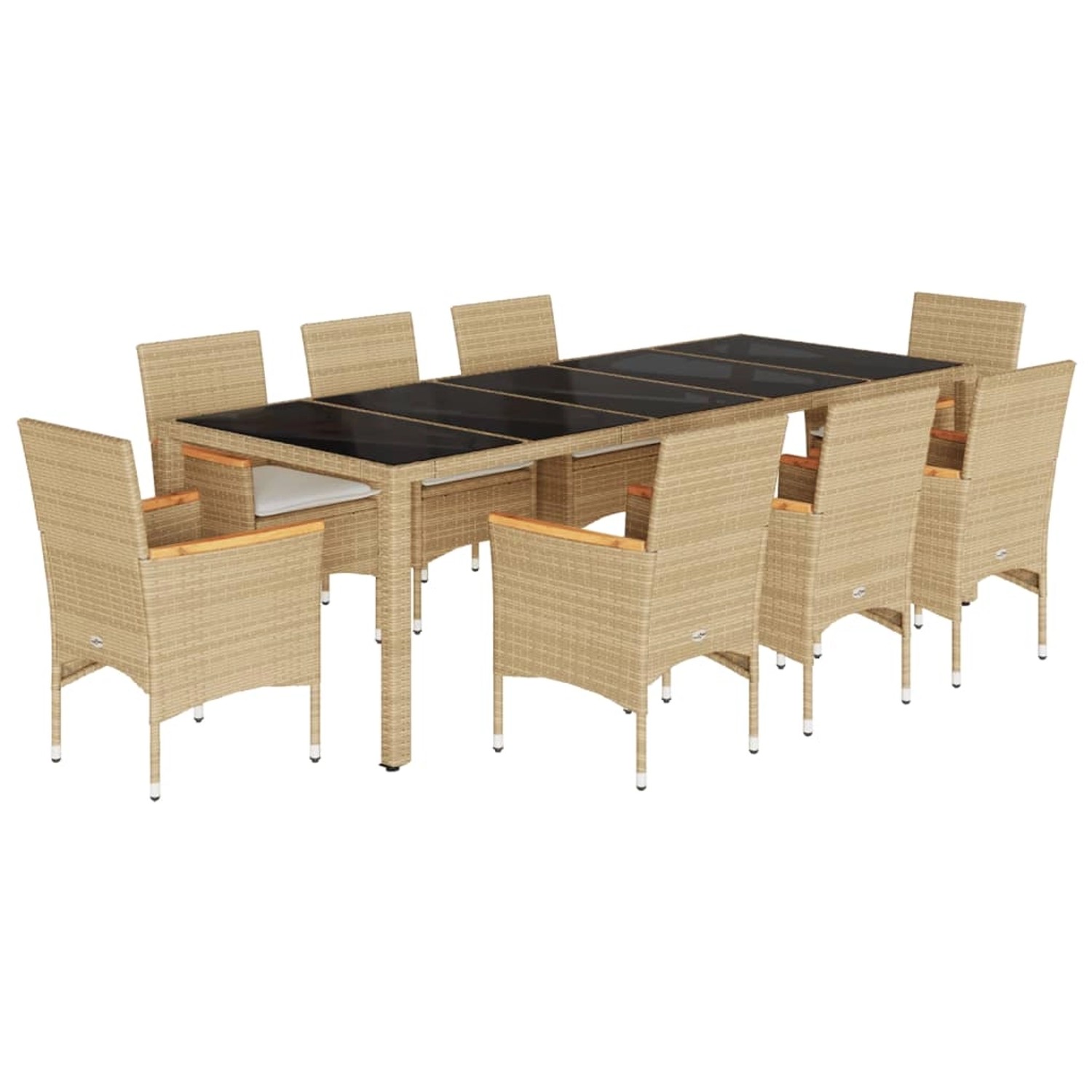 vidaXL 9-Tlg Garten-Essgruppe mit Kissen Beige Poly Rattan Glas 3278737