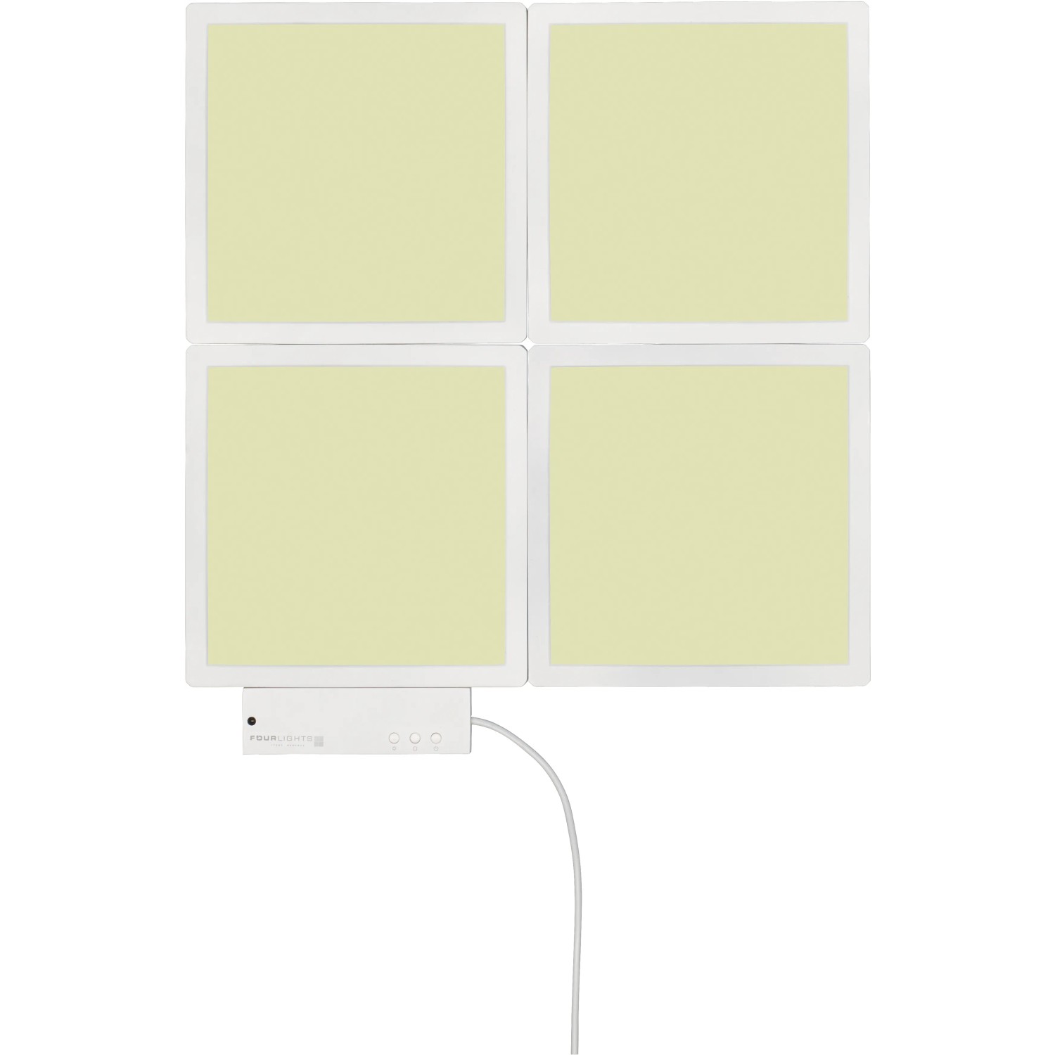 Wofi LED-Lichtkacheln 4er Basis-Set mit RGB Farbwechsel, quadratische LED-Panels in Weiß.
