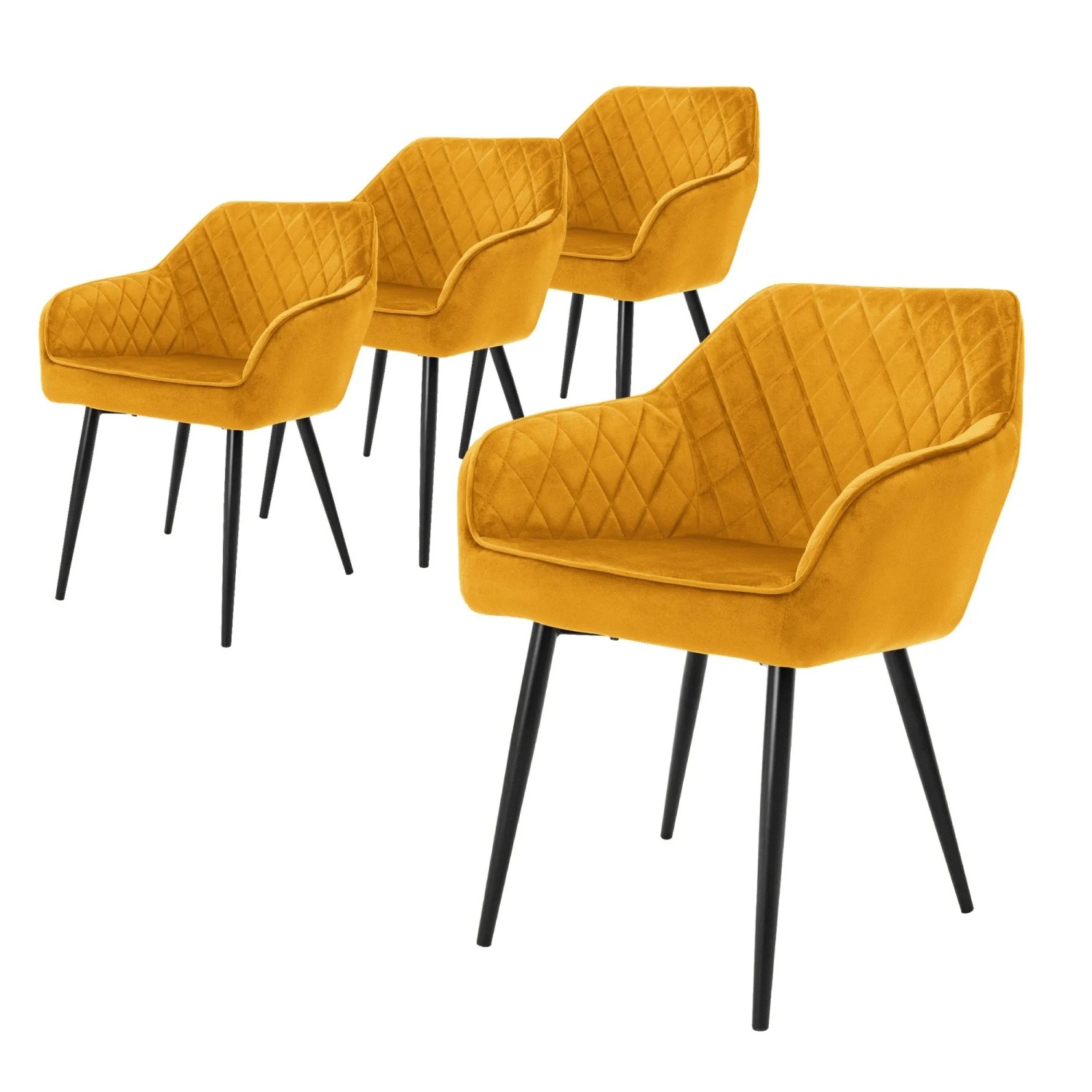 Ml-Design 4er Set Esszimmerstühle Senfgelb Samtbezug Metallbeine