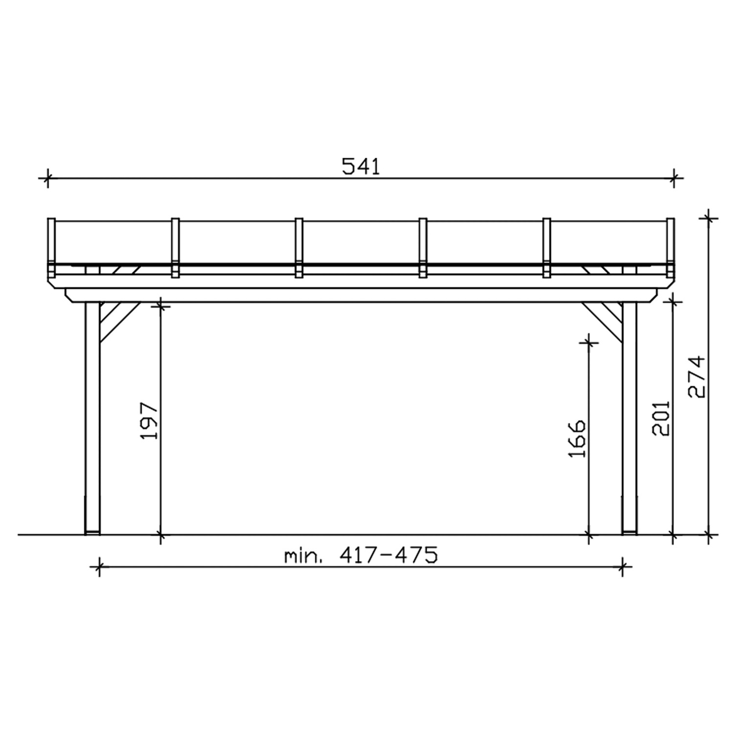 Technische Zeichnung: Skan Holz Terrassenüberdachung Sanremo, Maße und Details.