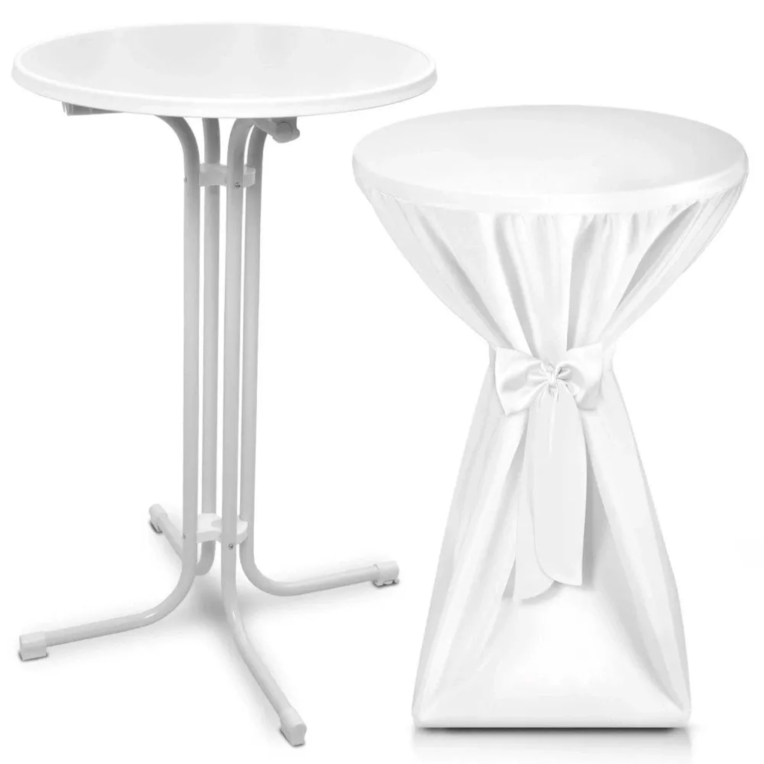 Beautissu Bellini Stehtisch ø 80cm Weiß mit Premium Stehtischhusse ø 80cm Weiß