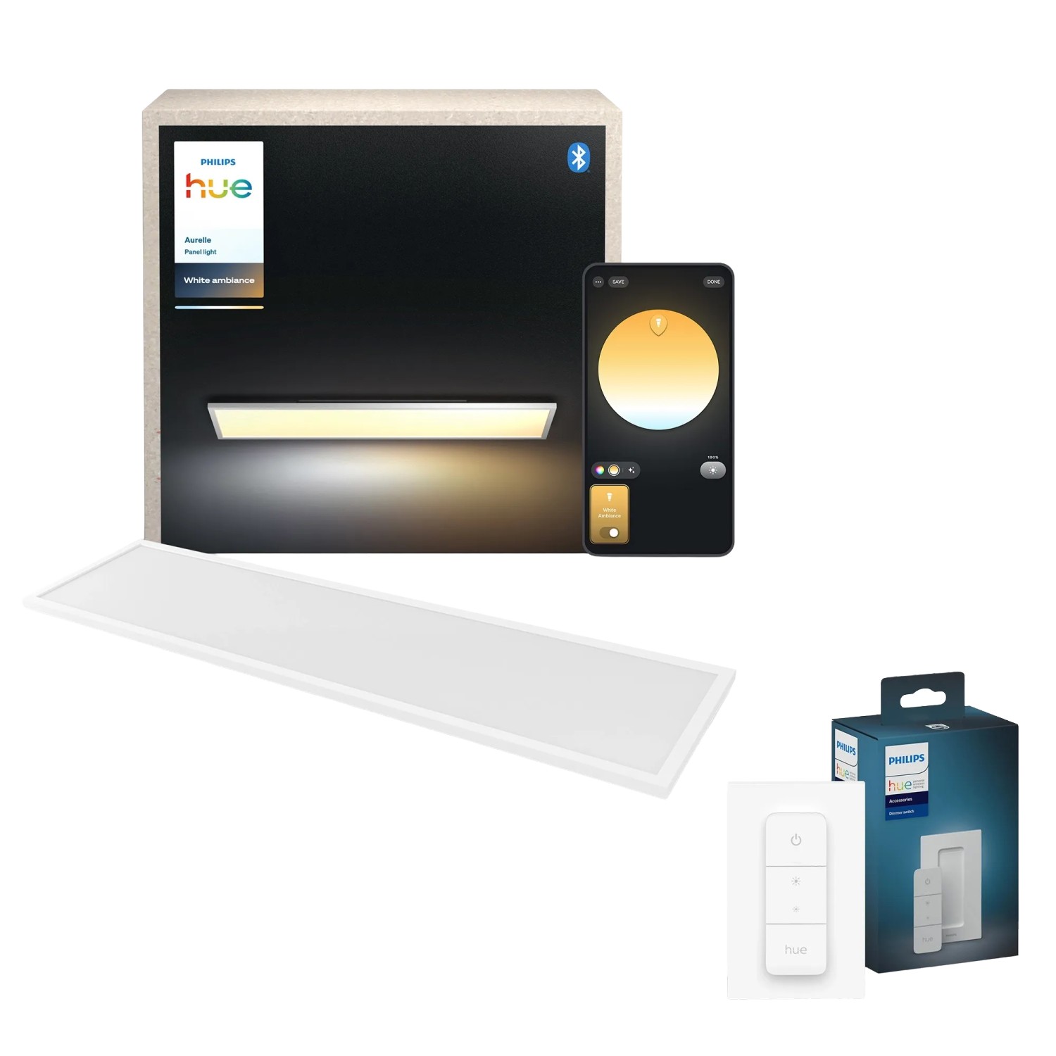 Philips Hue Deckenleuchte Aurelle Bundle & Dimmschalter Weiß 131,5 cm x 30 günstig online kaufen