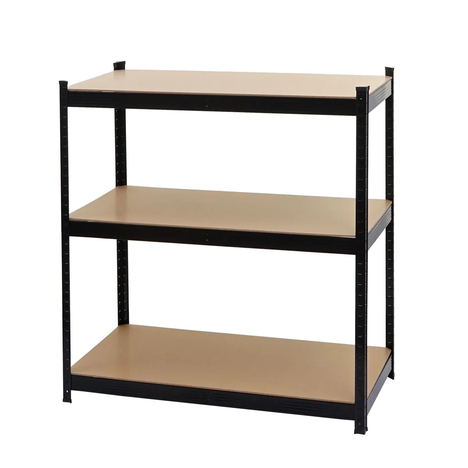 Schwarzes MCW Schwerlastregal (180x90x40cm) mit drei MDF-Böden. Ideal für Keller, Garage oder Werkstatt.