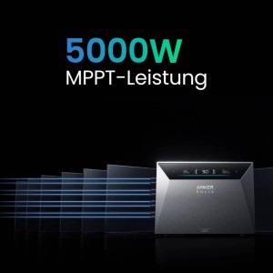 Anker SOLIX Solarbank E5000 Pro mit 5000W MPPT-Leistung, verbunden mit Solarmodulen. Balkonkraftwerk Speicher.