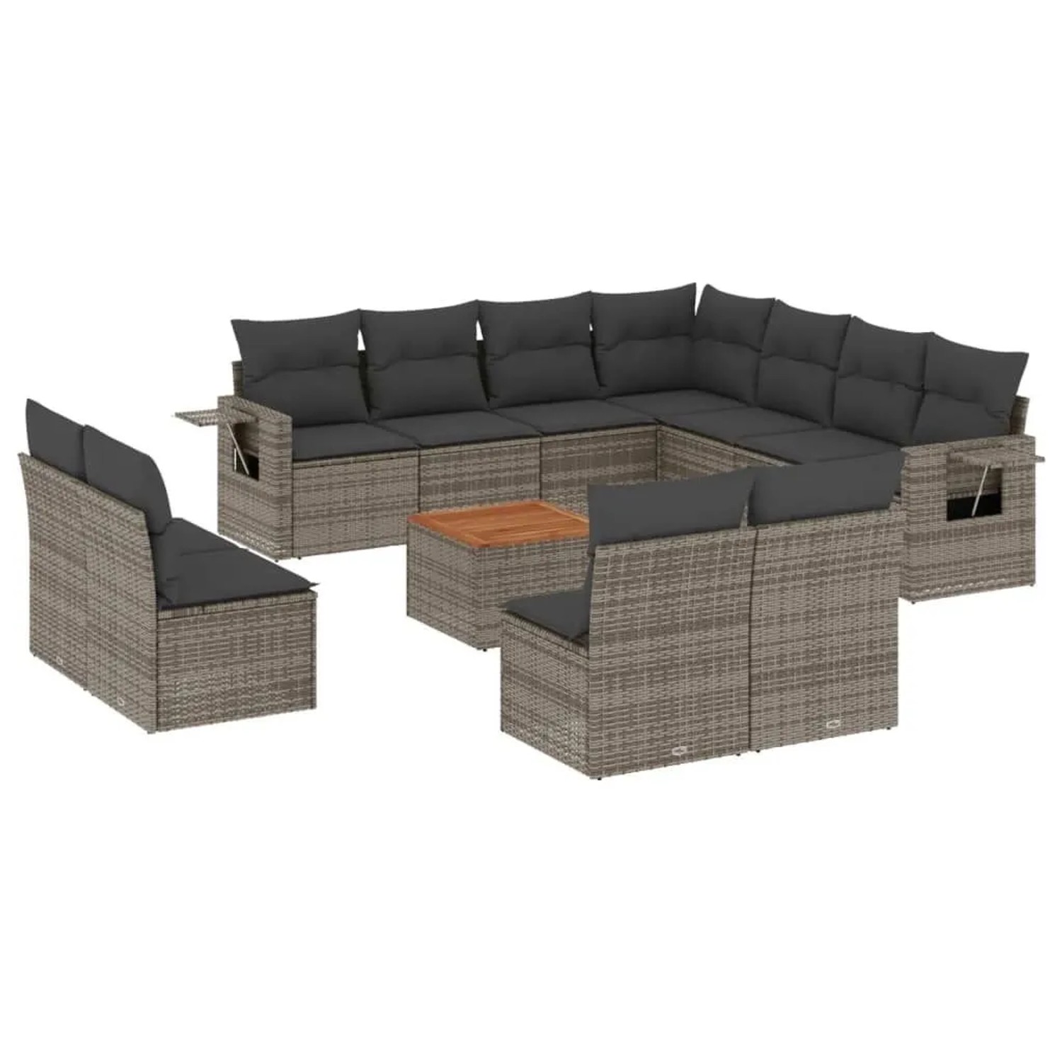 vidaXL 12-Tlg Garten-Sofagarnitur mit Kissen Grau Poly Rattan 3224625 günstig online kaufen