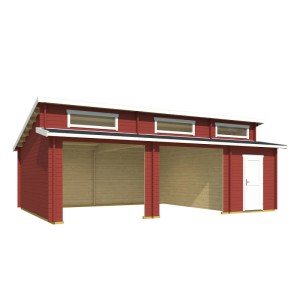 Lasita Garage Hawaii, Schwedenrot, 780x520cm, Doppelgarage aus Holz mit Tür und Fenstern.