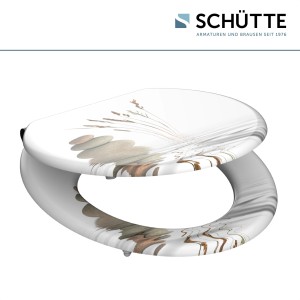 Schütte WC-Sitz Balance mit Holzkern und Absenkautomatik, Dekor mit Steinen und Gräsern.