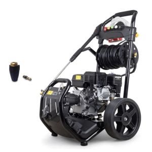 DeTec. Benzin Hochdruckreiniger mit Schlauchrolle, Dreckfräse und verschiedenen Düsen.