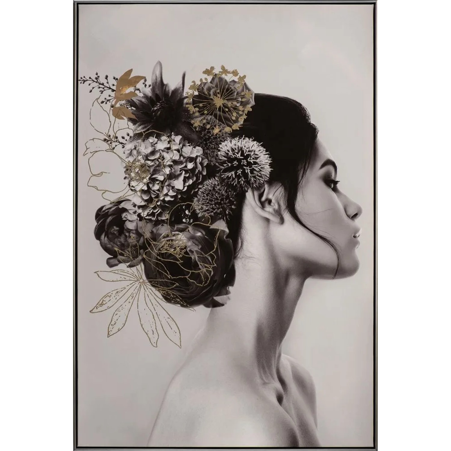Art Universe Leinwandbild Dame mit Schwarzem Haar und Blumen 82 x 122 cm