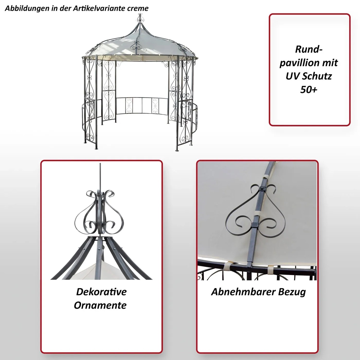 MCW Pergola Cabrera Creme: Terrassenüberdachung mit UV-Schutz und dekorativen Ornamenten.