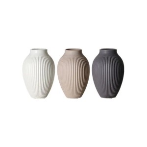 Ritzenhoff & Breker Alsta Vasen Set, 3 Steingut Vasen (weiß, beige, grau) mit Rillenrelief, 19 cm hoch.