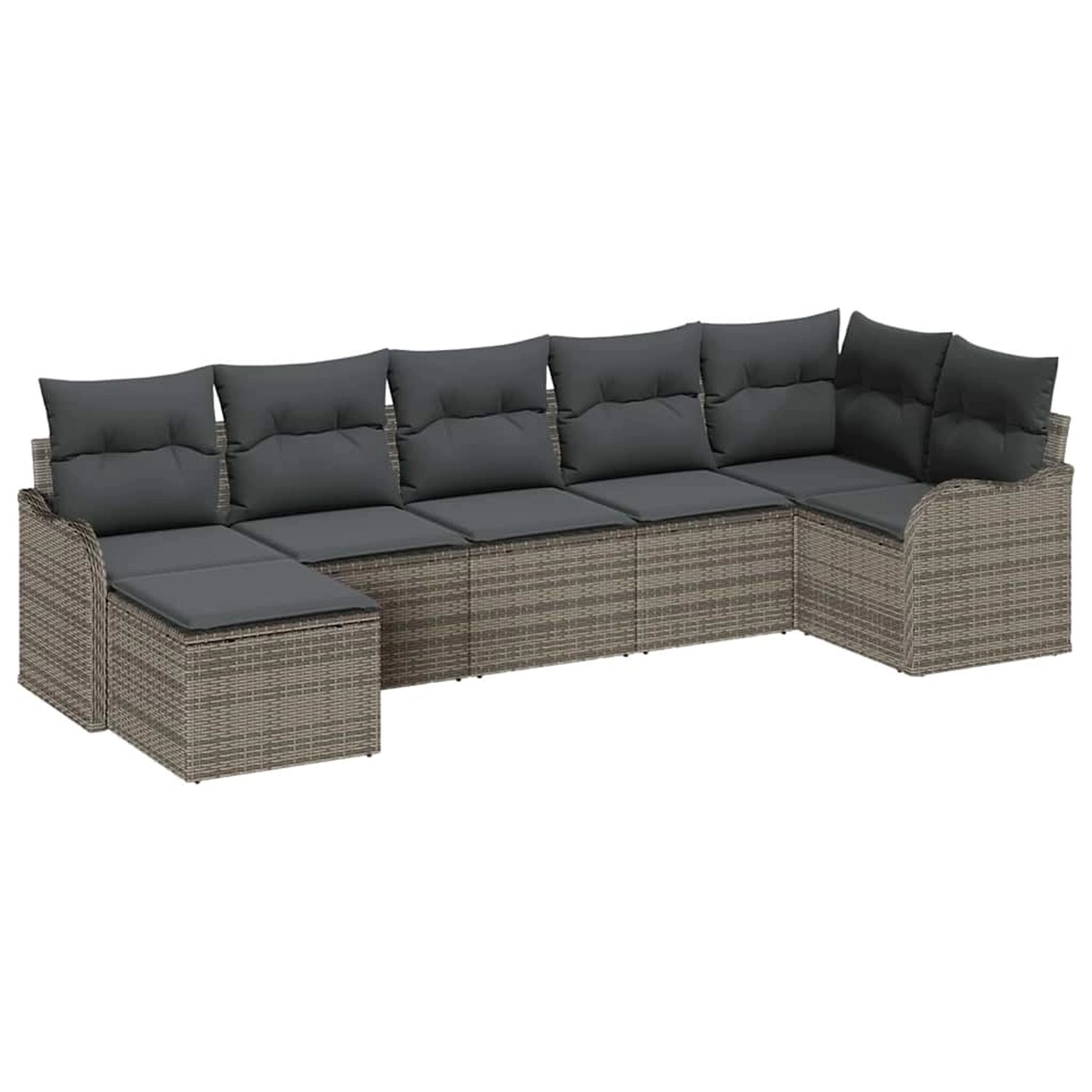 vidaXL Garten-Sofa-Set mit Kissen 7-Tlg Grau Poly Rattan 3354458 günstig online kaufen