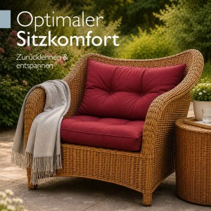 Beautissu Lounge Kissen Set Rot XLuna für Rattan Gartenstuhl. Bequeme Sitz- & Rückenkissen, ideal für Outdoor-Möbel.