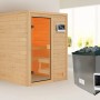Woodfeeling Sauna Sandra mit Ofen und Glastür. Massivholzsauna für entspannende Stunden.