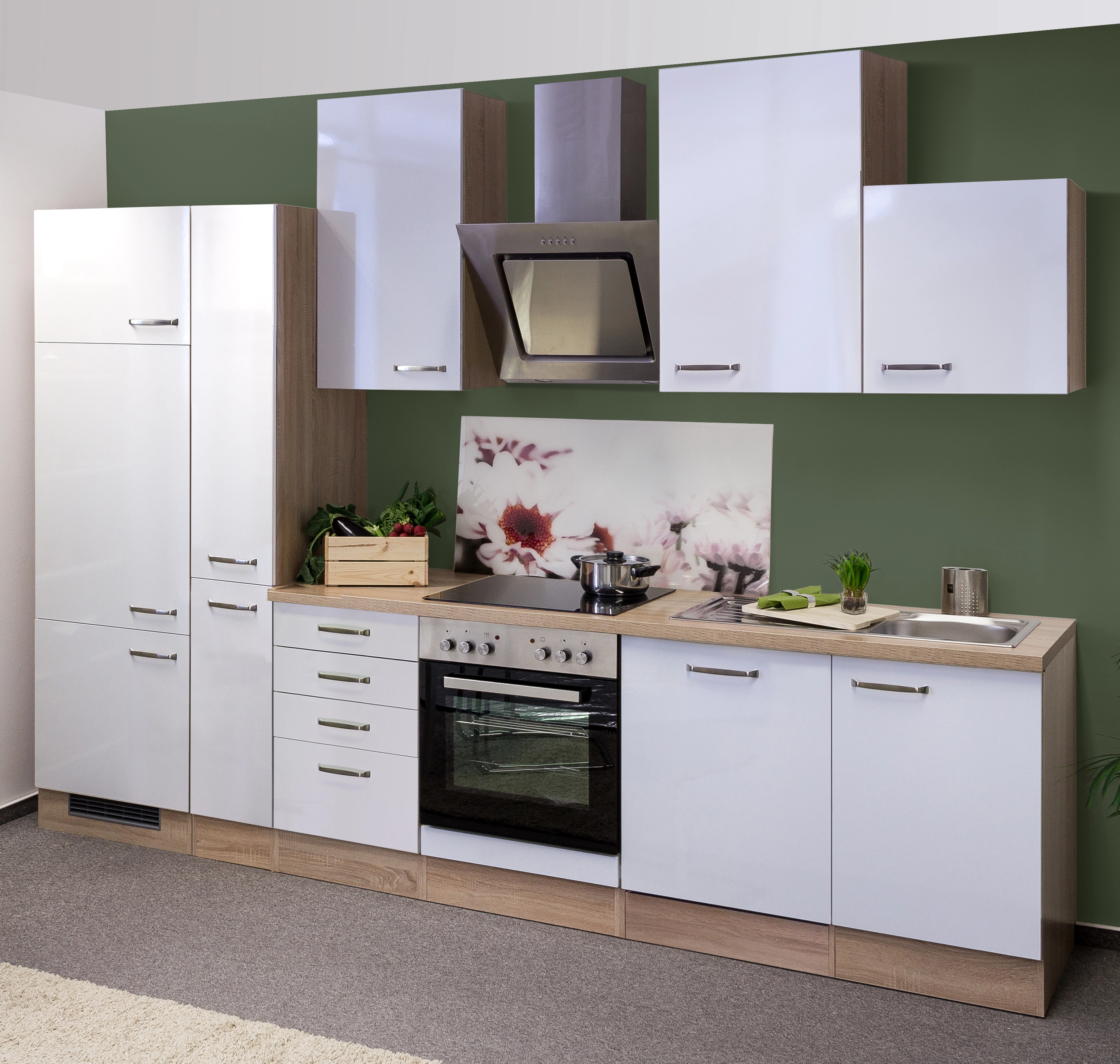Flex-Well Exclusiv Küchenzeile Valero Eiche 310 cm kaufen Weiß-Sonoma bei Hochglanz OBI