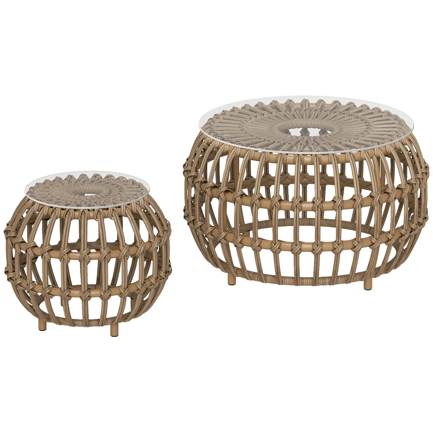 Outsunny Rattan-Beistelltisch Stahl  PE Rattan Tempered Glass 66 x 40H cm Braun