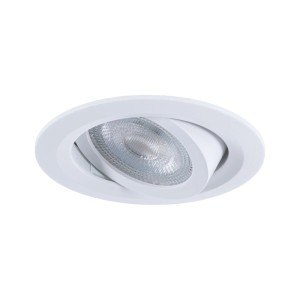 Weißer, schwenkbarer Paulmann LED Einbaustrahler, rund, für warmweißes Licht. Ideal für flache Decken.