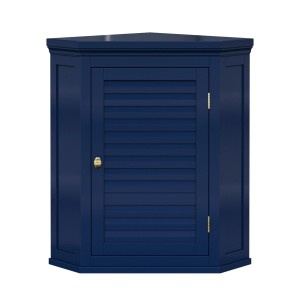 Marineblauer Teamson Home Eck-Wandschrank mit Lamellentür für Badezimmer.