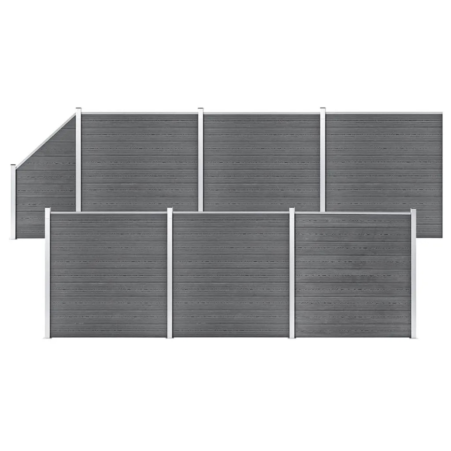 vidaXL WPC Zaun-Set 6 Quadrate + 1 Schräge 1138x186 cm Grau 3053238