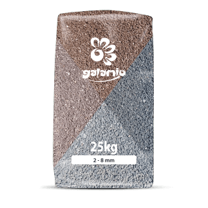 Palette Galamio Lavamulch Farbmix, 2-8 mm, 25kg Säcke. Dekormulch für den Garten.