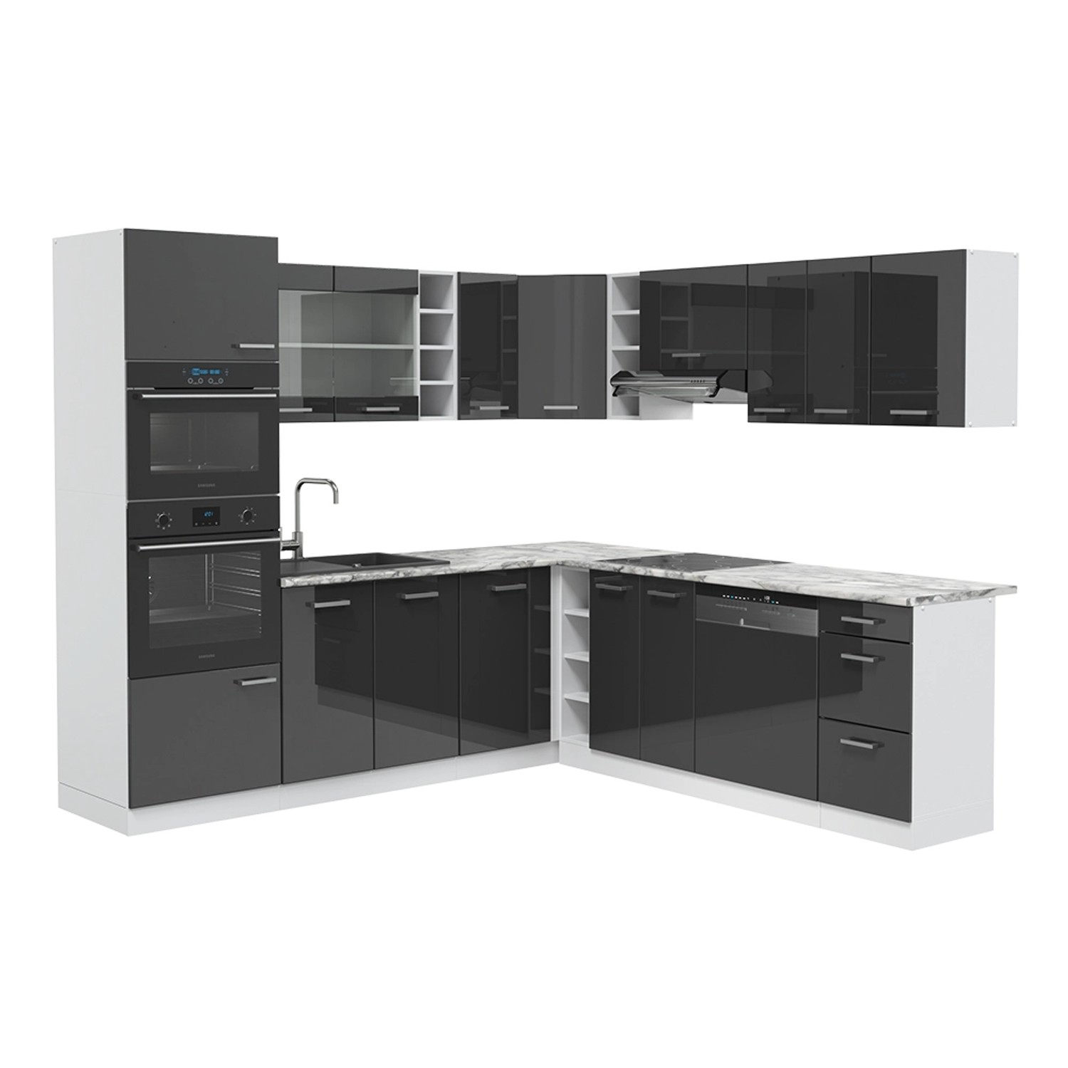 Vicco R-Line Eckküche Anthrazit Hochglanz/Weiß 237 x 60 cm AP Marmor günstig online kaufen