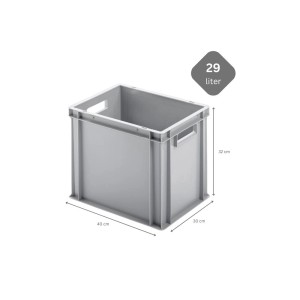 Graue PROREGAL Eurobox mit offenem Griff, 32x30x40 cm, 29 Liter. Aufbewahrungsbox für Industrie und Gewerbe.