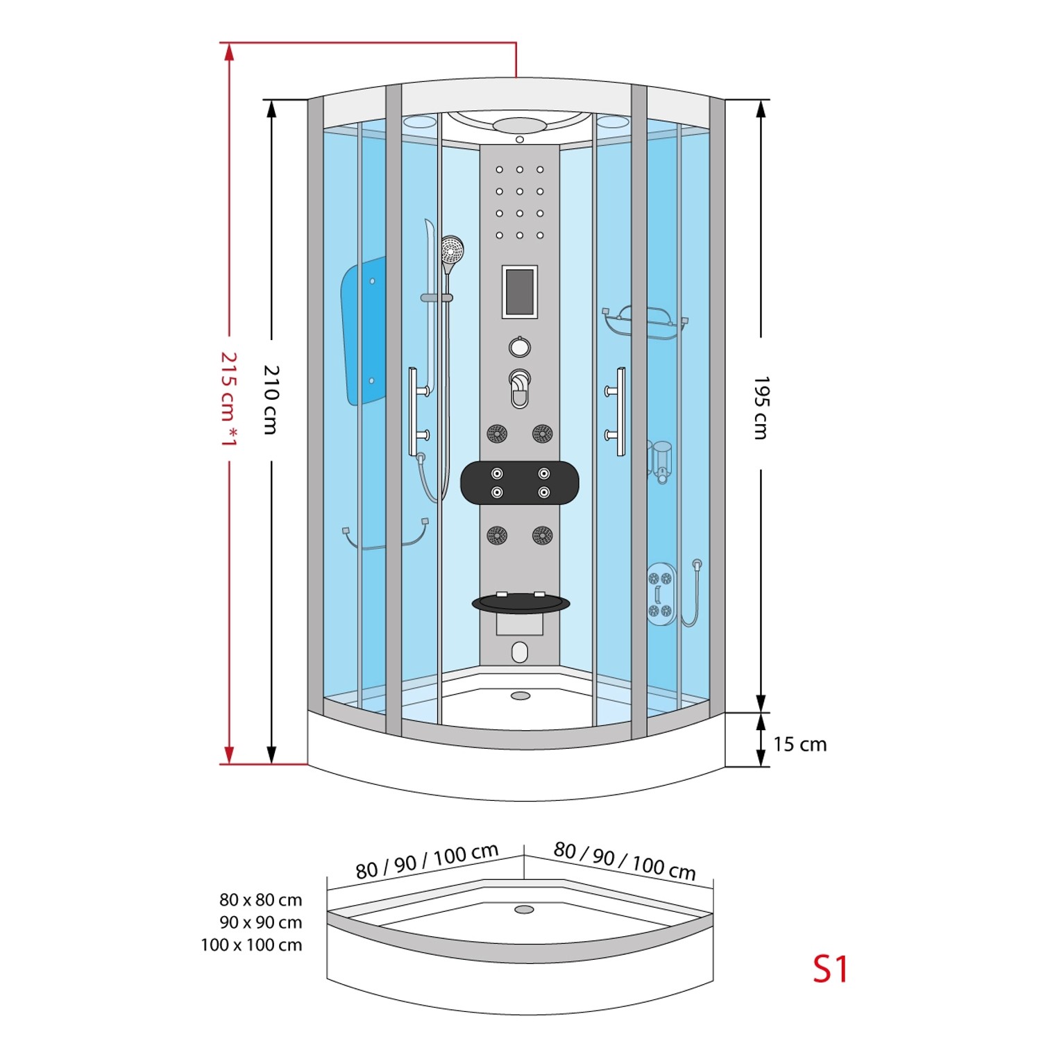 Fertigdusche Mit Boiler Und Pumpe 80x80 AcquaVapore Duschkabine Dusche D46-03T1 Komplettdusche Fertigdusche