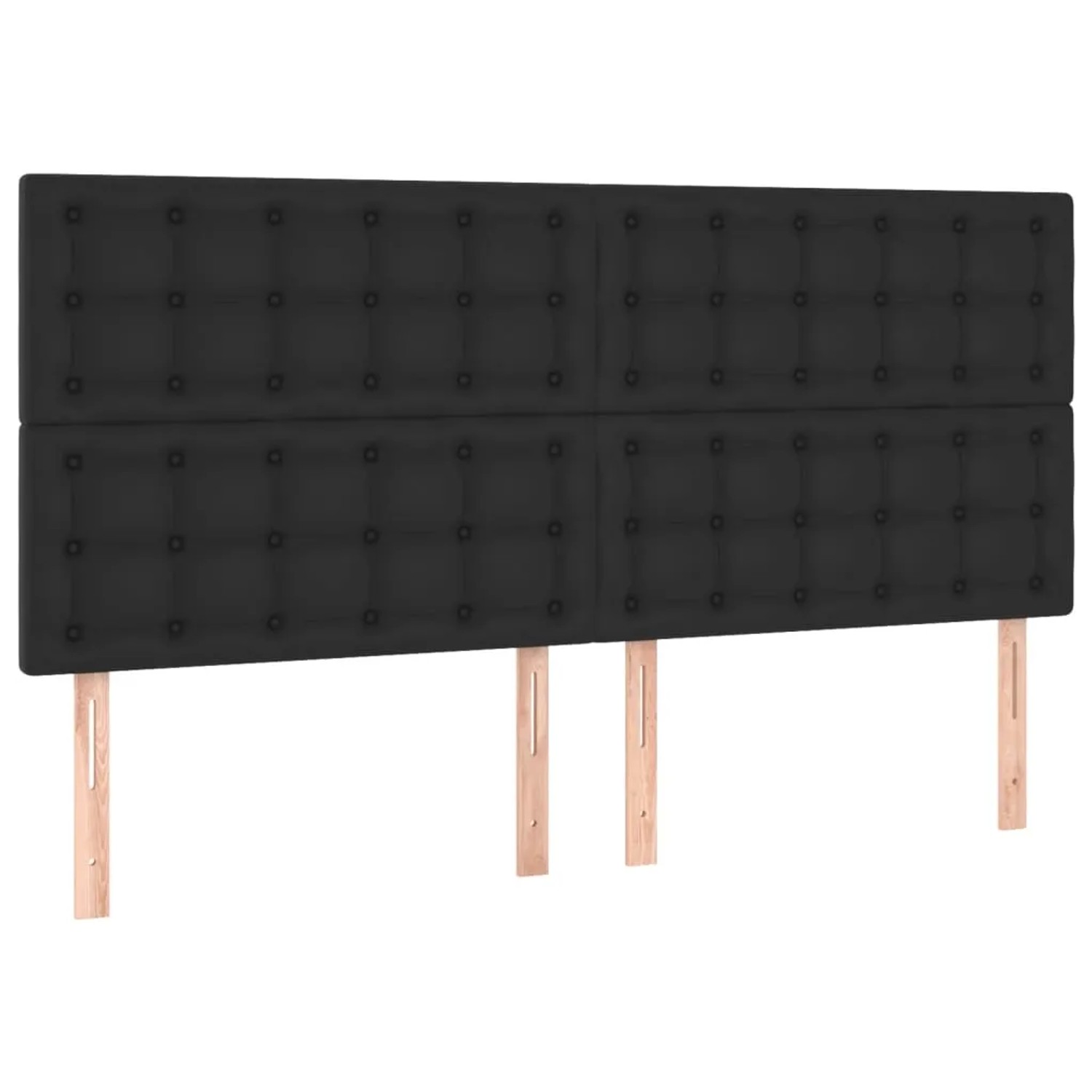 Schwarzes vidaXL Boxspringbett 200x200 cm mit Kunstleder-Kopfteil und Holzfüßen.