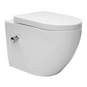 Spülrandloses Hänge-WC LuxeBath, Keramik weiß mit Nano-Beschichtung und Bidet Funktion.