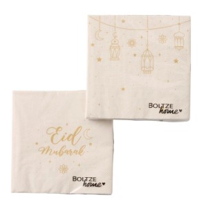 Boltze Servietten Eid Mubarak, 2-fach sortiert, beige/gold mit arabischen Motiven, 20 Stück.