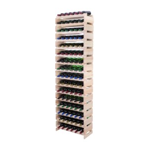 Hohes, unbehandeltes Kiefernholz Weinregal VINOTECA FLEX PRO mit 96 Flaschen auf 16 Ebenen.