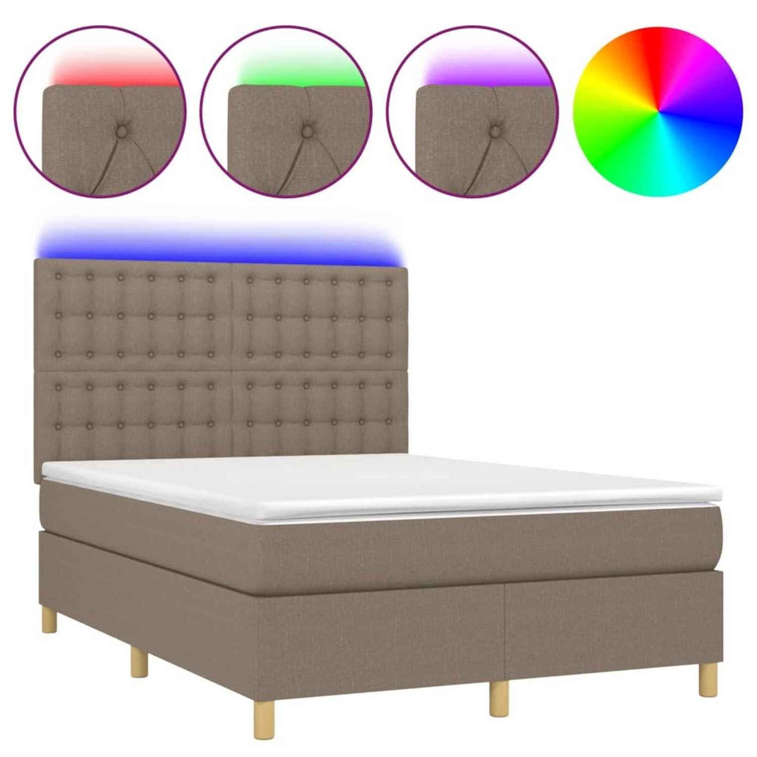 vidaXL Boxspringbett mit Matratze & LED Taupe 140x190 cm Stoff 3135753 günstig online kaufen