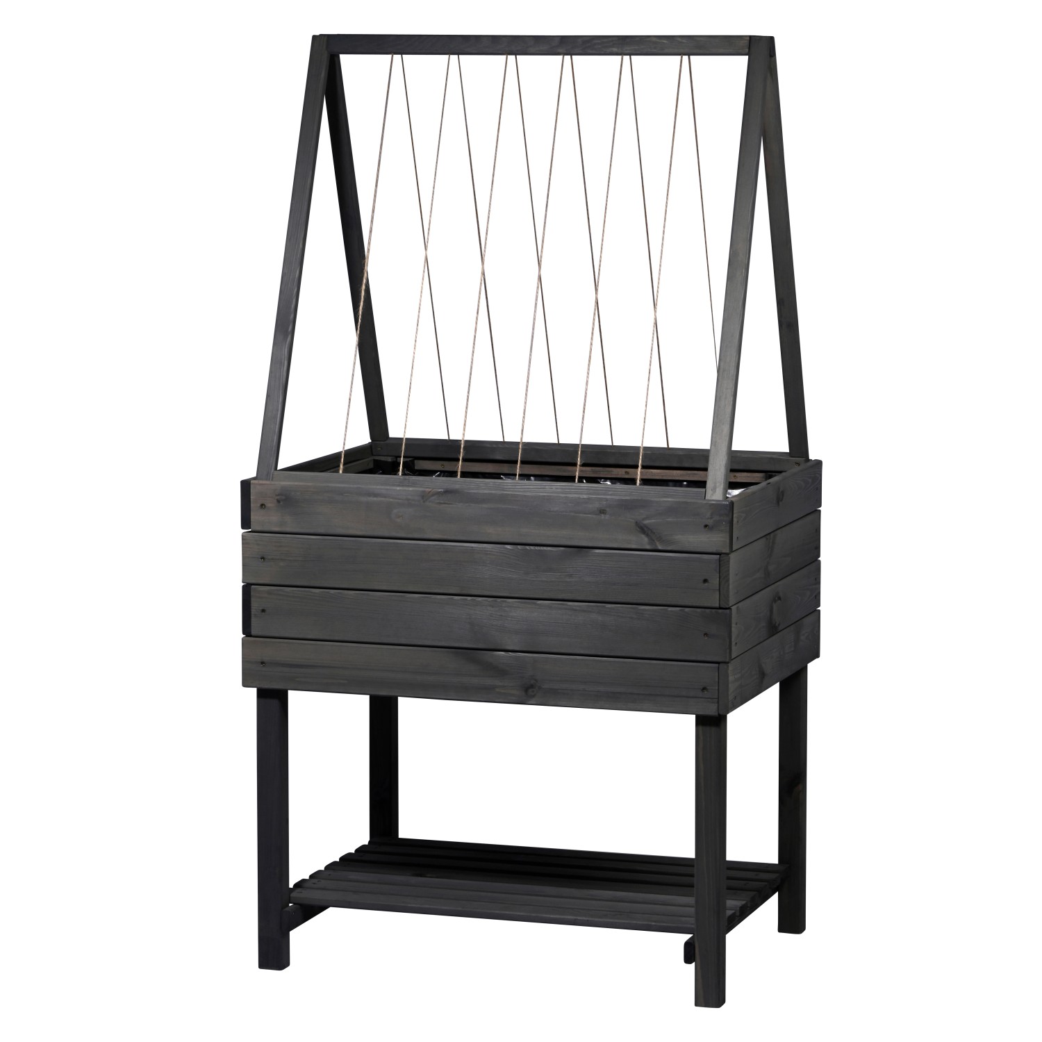 Dobar Rankhilfenaufsatz Kubus 2.0, anthrazit, mit Hanfsträngen für Kletterpflanzen im Holz-Hochbeet.