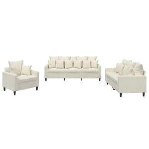 vidaXL 3-Tlg Sofagarnitur mit Kissen Creme Samt 3201688