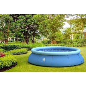 Blauer Avenli Aufstellpool (360x76 cm) mit Filterpumpe im Garten.