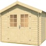 Unbehandeltes Weka Holz-Gartenhaus mit Satteldach und Doppeltür. Ideal zur Aufbewahrung im Garten.