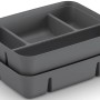 Grauer Einsatz Divider mit 4 Fächern für K-Latch Aufbewahrungsboxen, gestapelt.