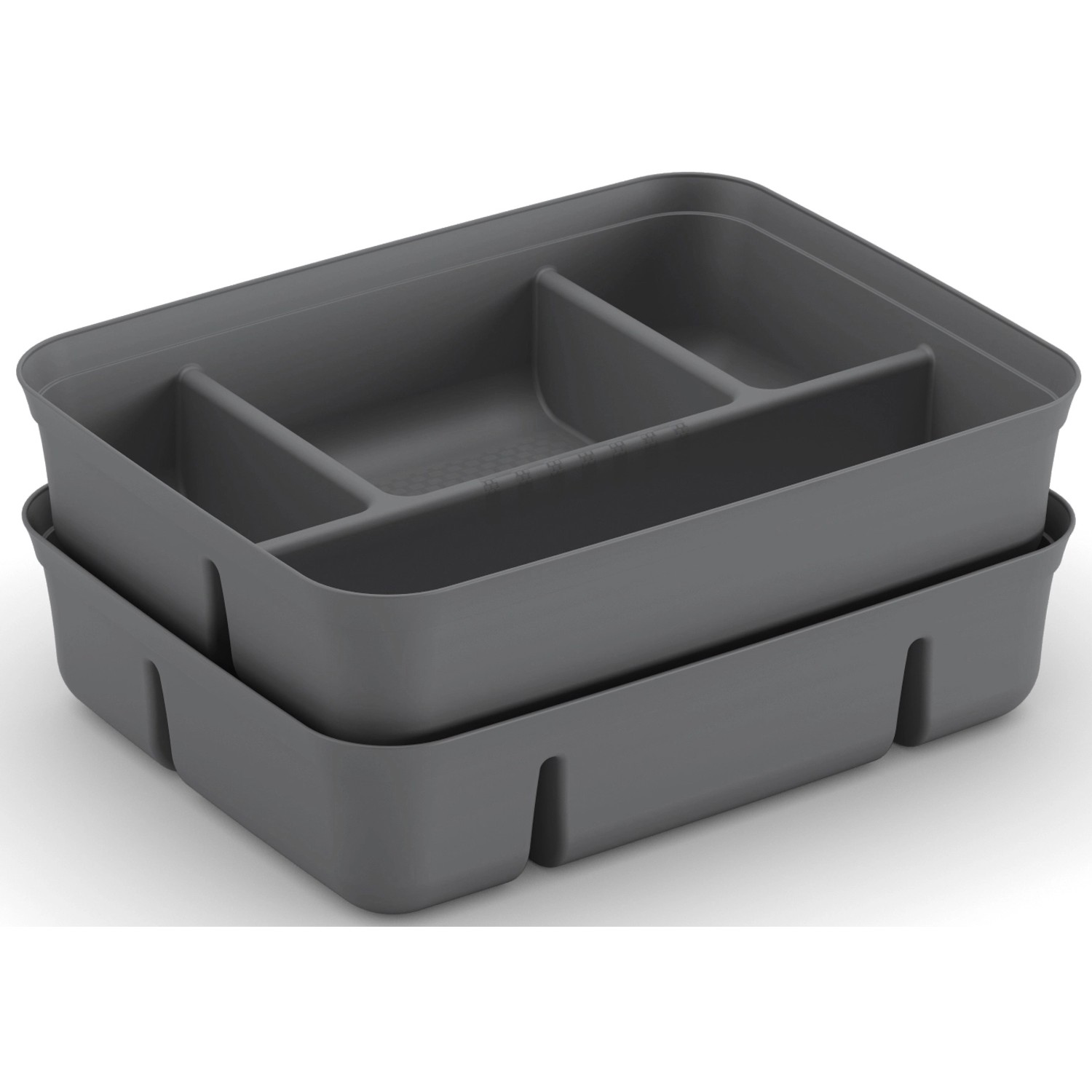 Grauer Einsatz Divider mit 4 Fächern für K-Latch Aufbewahrungsboxen, gestapelt.