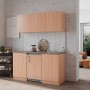 Respekta Küchenblock KB150BBC 150 cm Buche mit Kühlschrank und Glaskeramikkochfeld.