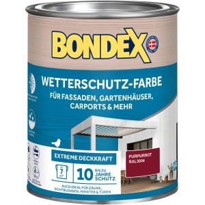 Dose Bondex Wetterschutz-Farbe, Purpurrot RAL 3004, für Holz im Außenbereich.