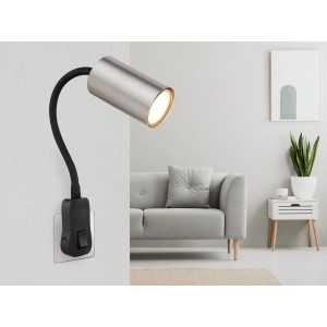 Schwarze Globo Wandlampe Robby mit Flexarm und Nickel-Akzenten, ideal als Leselampe.