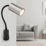 Schwarze Globo Wandlampe Robby mit Flexarm und Nickel-Akzenten, ideal als Leselampe.