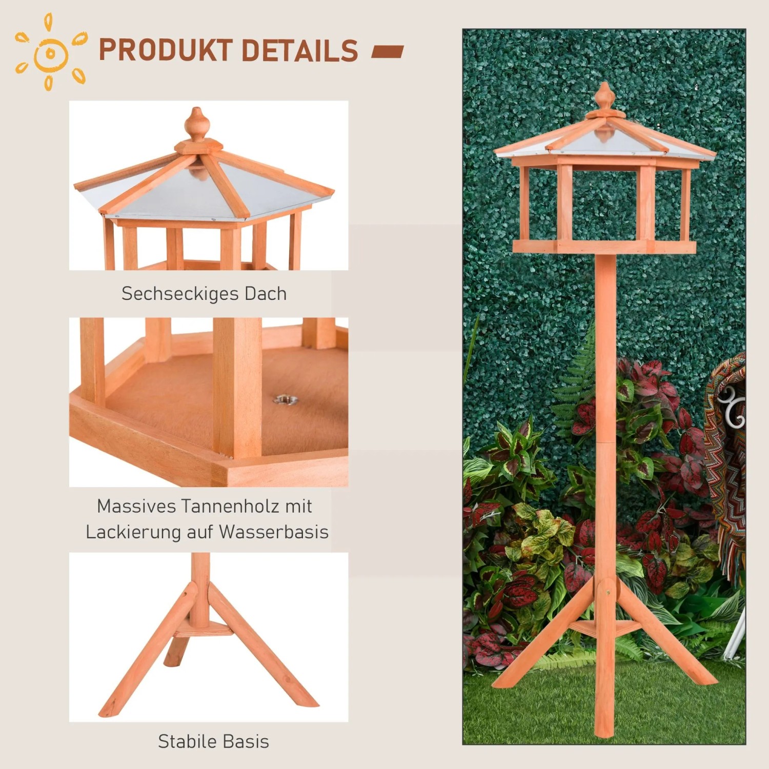 PawHut Vogelhaus Vogelhäuschen mit Ständer und Zinkdach 113x40x40 cm_5