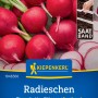 Kiepenkerl Radieschen Vitessa Saatband: Leuchtend rote, runde Radieschen auf der Saatband-Verpackung.