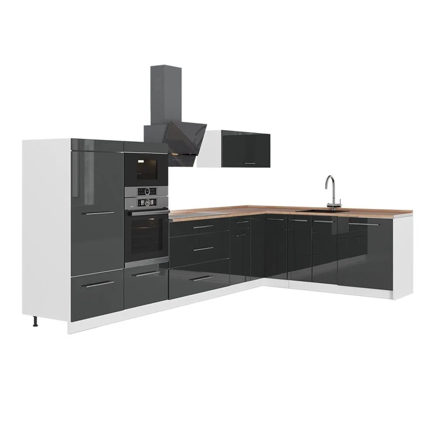 Vicco Eckküche Fame-Line Anthrazit Hochglanz/Weiß 347 x 154 AP Eiche Art Nr 63626