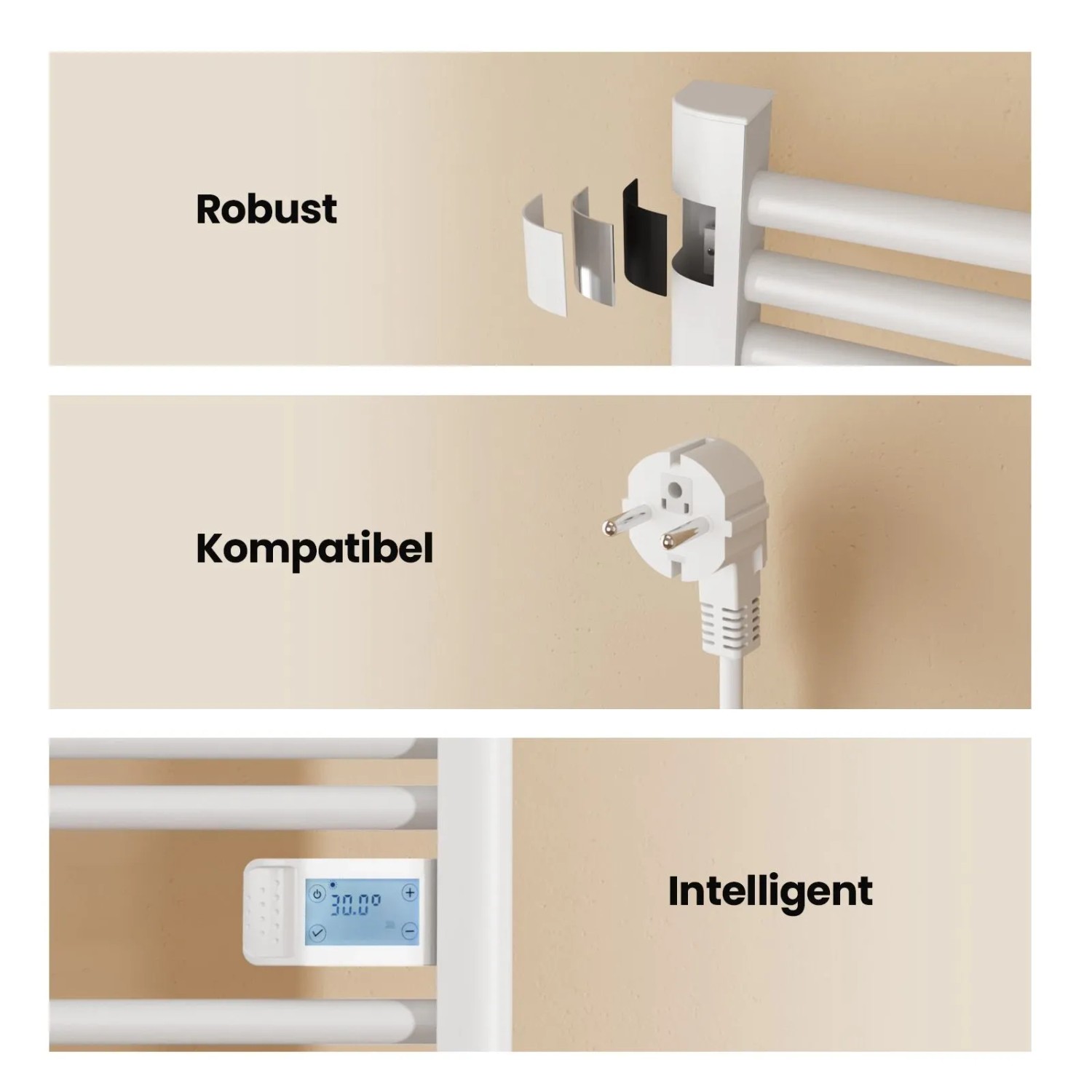 Emke Handtuchwärmer Elektrisch 96x54cm 500W Weiß Heizkörper mit Thermostat LED Display mit Temperatur und Zeitanzeige_5