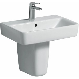 Geberit Renova Compact Handwaschbecken mit Halbsäule, weiß, KeraTect Beschichtung.