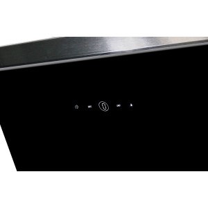 Detailansicht der schwarzen Respekta Kopffrei Dunstabzugshaube CH89060S mit Touch-Bedienfeld.