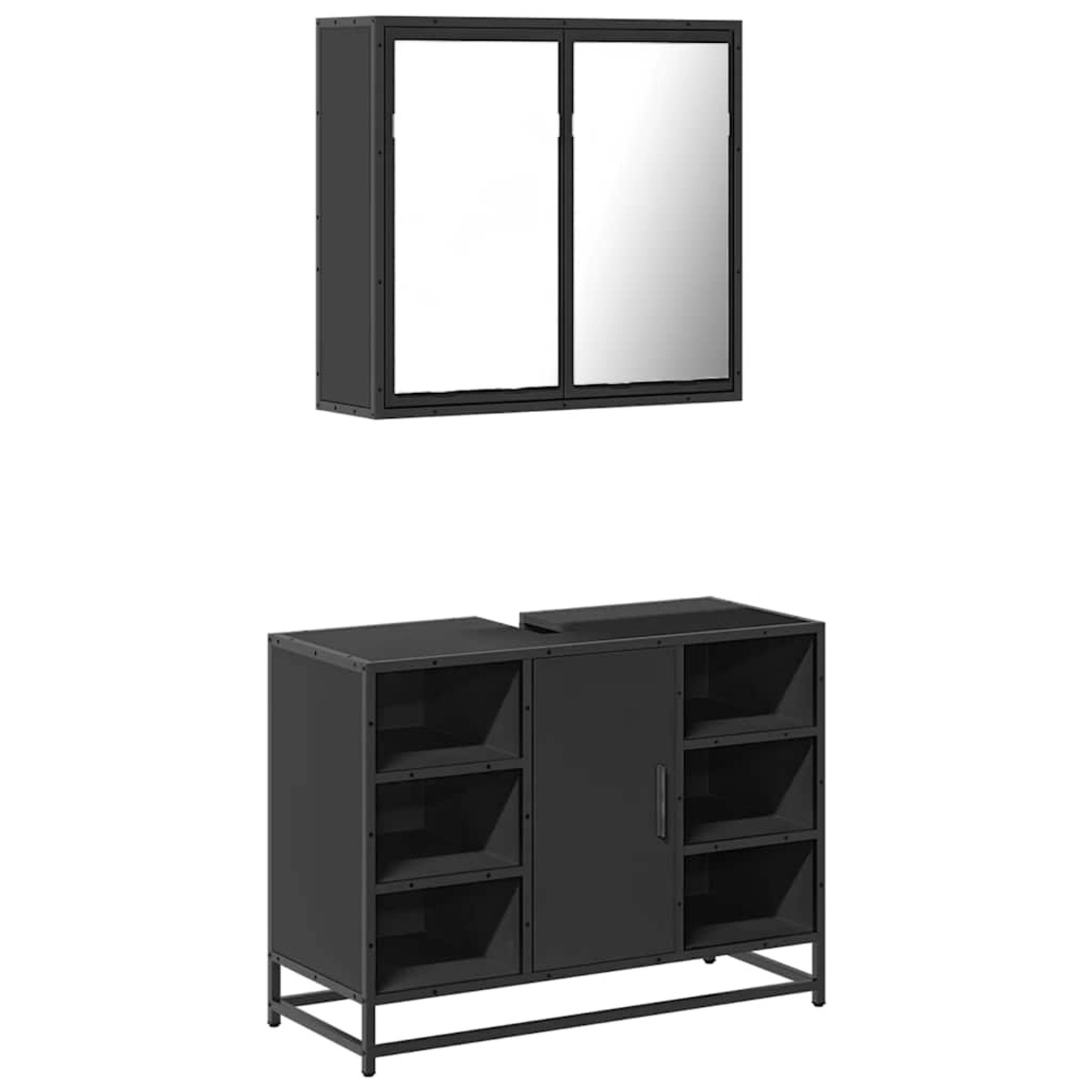 vidaXL 2-Tlg Badmöbel-Set Schwarz Holzwerkstoff 3300910 günstig online kaufen