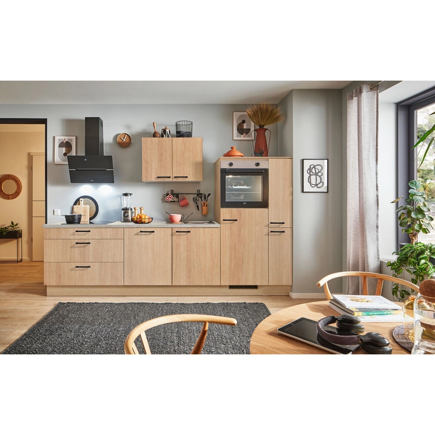 pino Küchenzeile 310 cm Eiche Aviva Anschlag rechts 1 Geräte-. 1 Seitenschrank